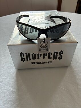 Choppers Men’s Black Frame with Blue Accents Wraparound Sunglasses